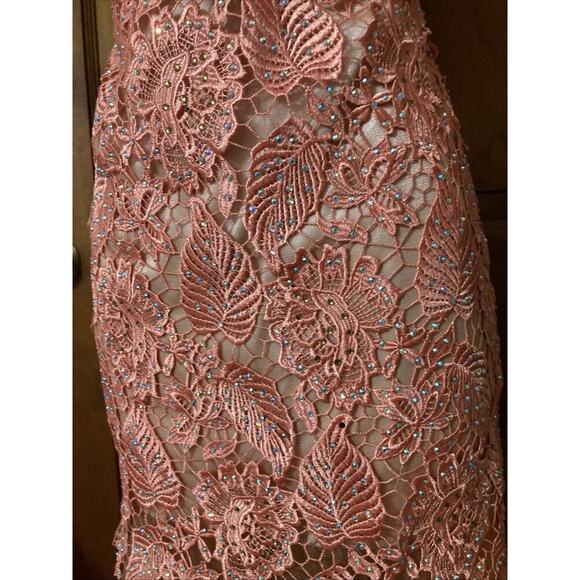 Sherri hill Maxi Dress sz 4 coral mermaid Crocheted Jeweled prom formal - Picture 5 of 12